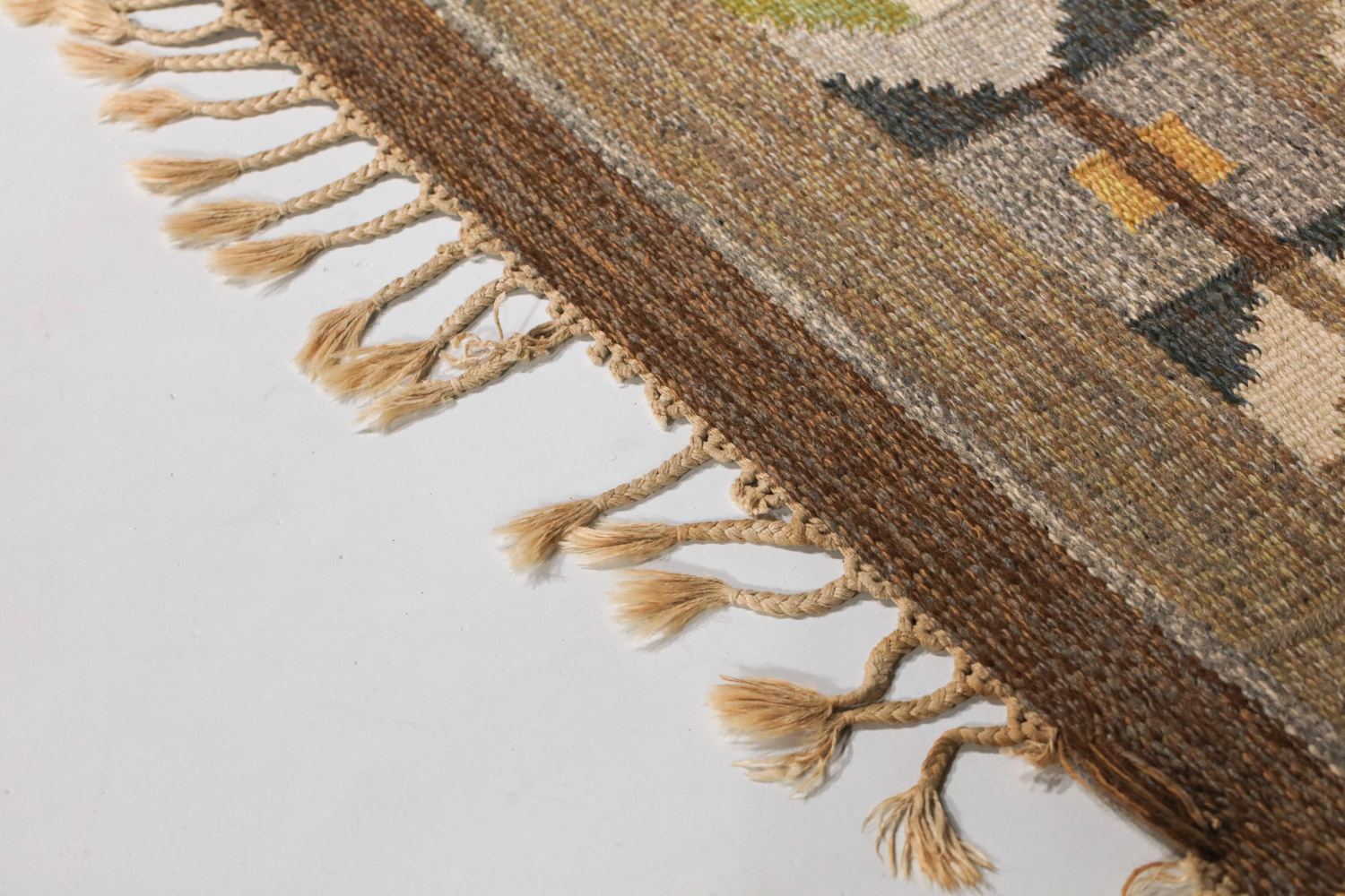 tapis rolakan suédois signé Ingegerd Silow IS bleu et marron - G823