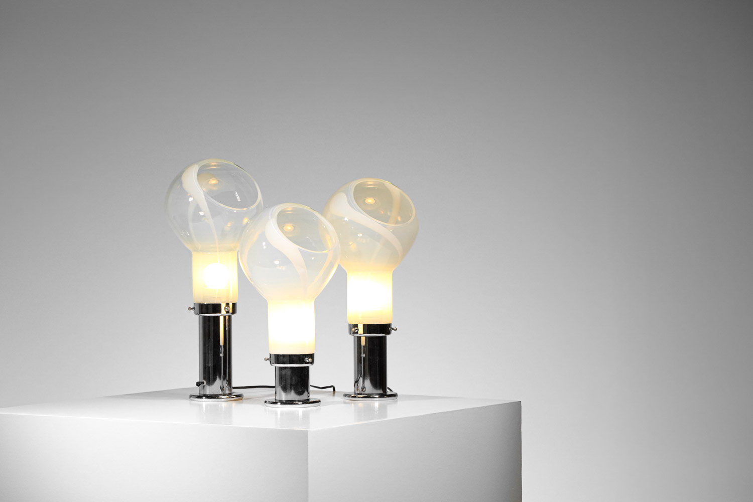 trio de lampes à poser italiennes attr. à Mazzega en verre années 70 - G462