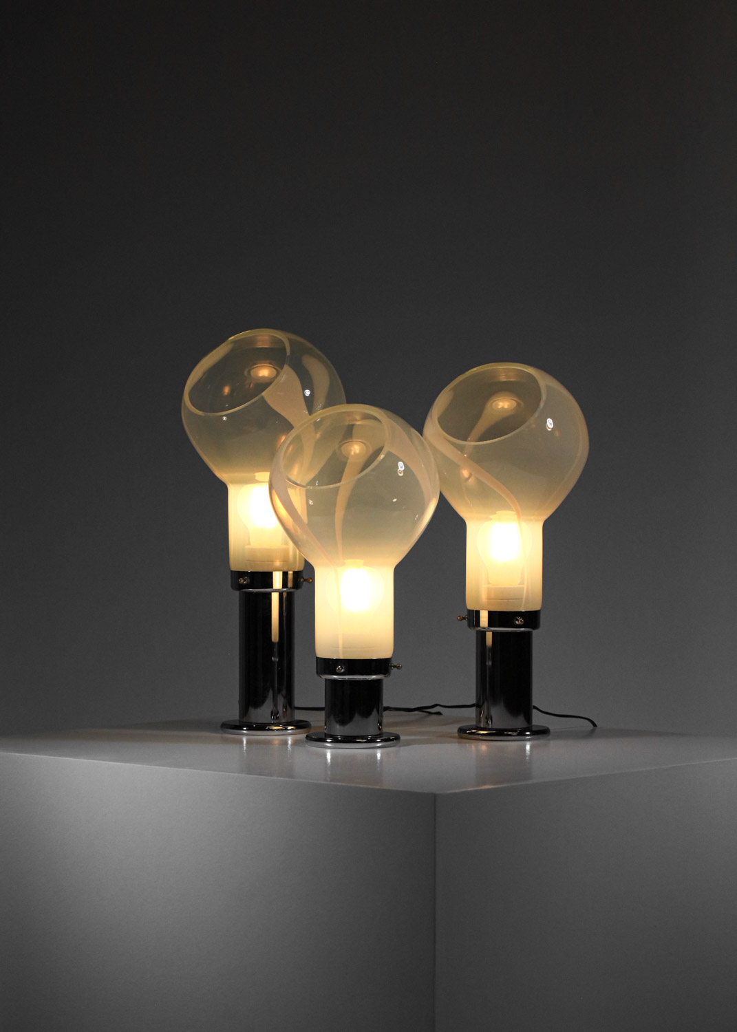 trio de lampes à poser italiennes attr. à Mazzega en verre années 70 - G462