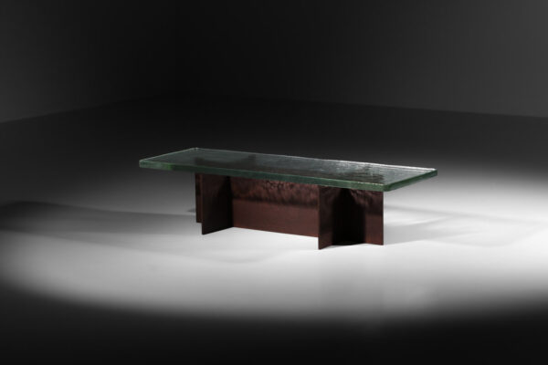 table basse danke studio dalle de verre transparente et acier- DK023/3