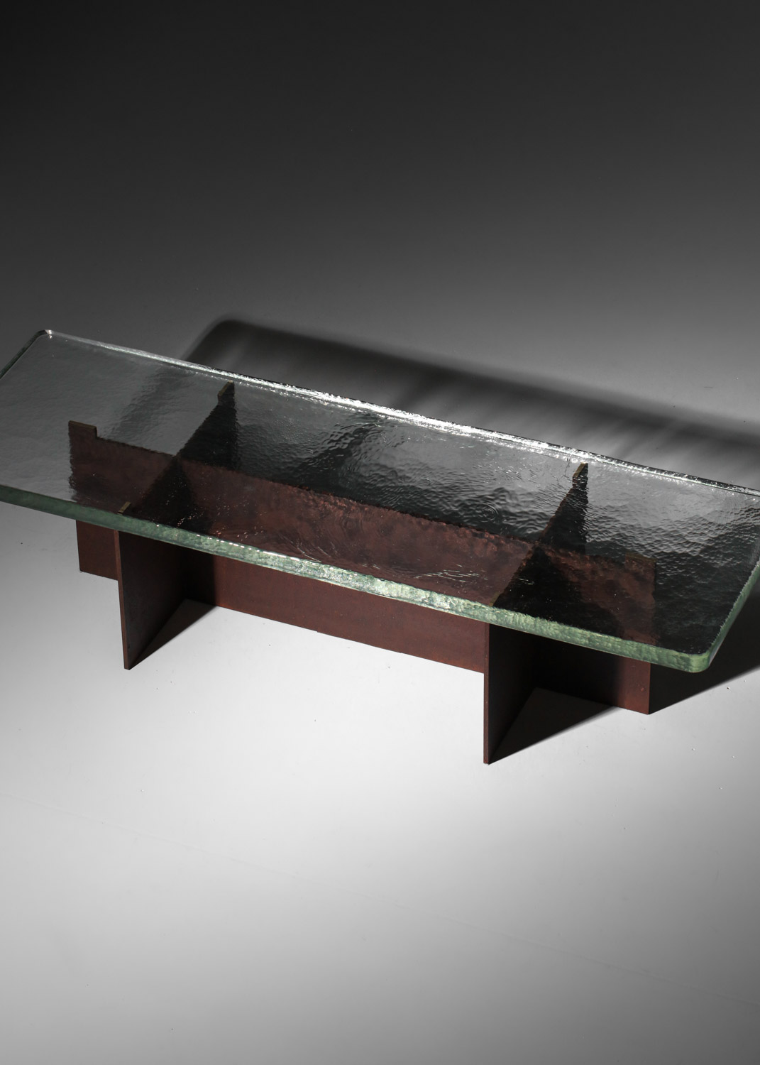 table basse danke studio dalle de verre transparente et acier- DK023/3
