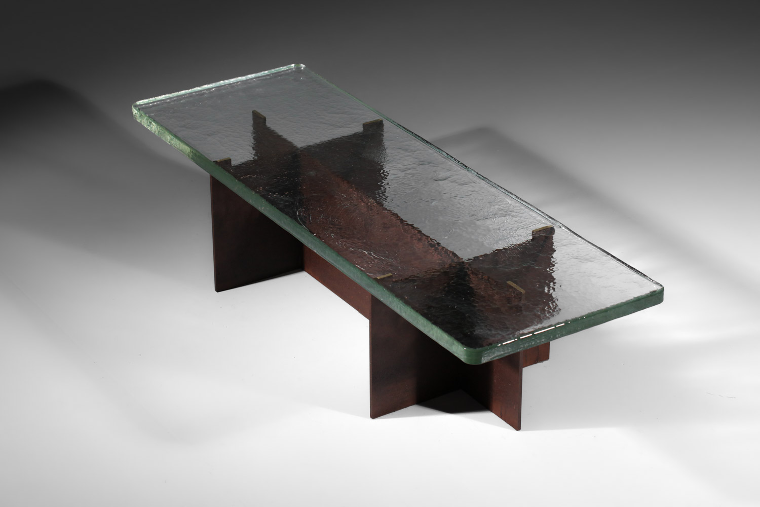 table basse danke studio dalle de verre transparente et acier- DK023/3