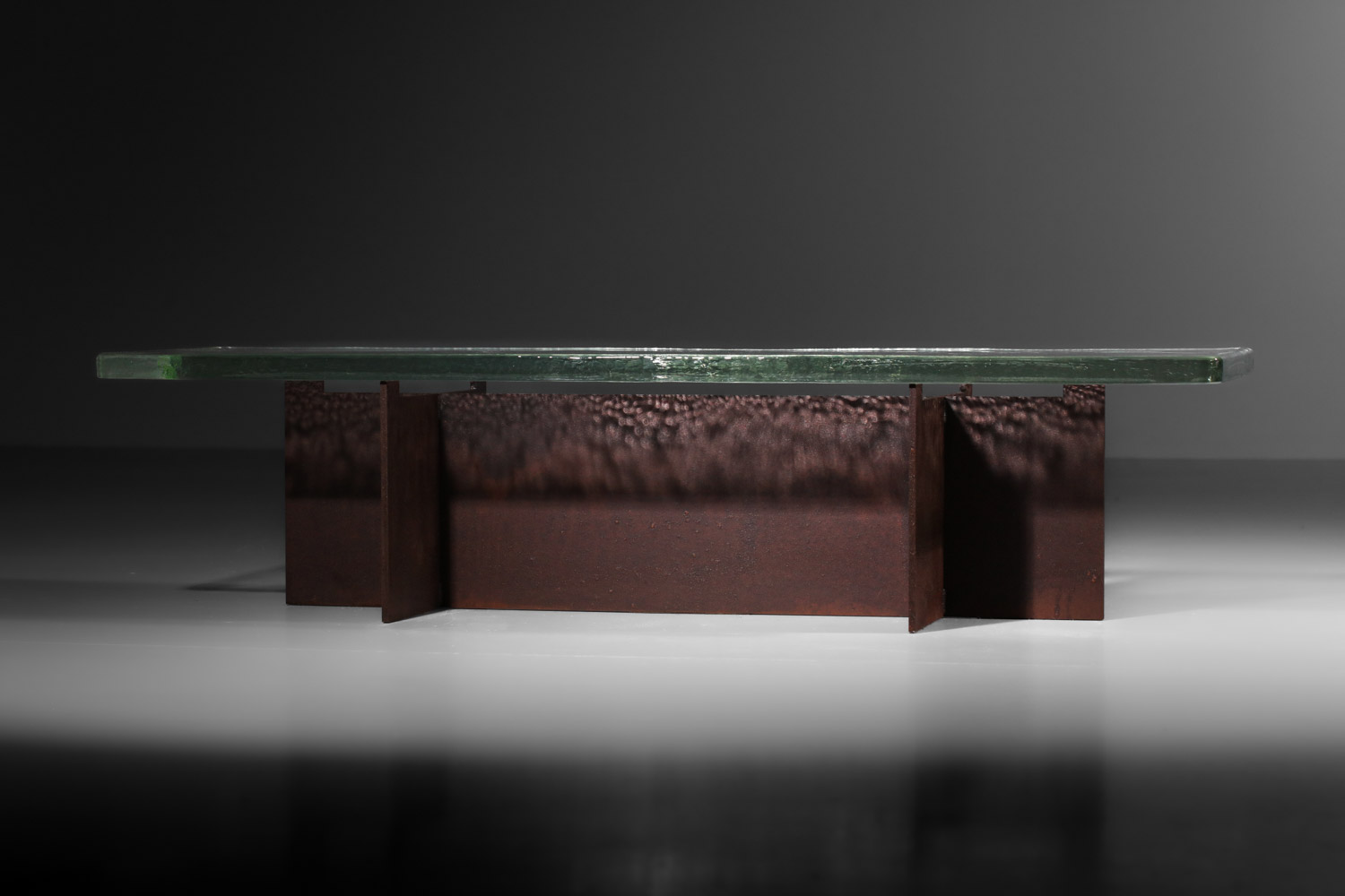 table basse danke studio dalle de verre transparente et acier- DK023/3