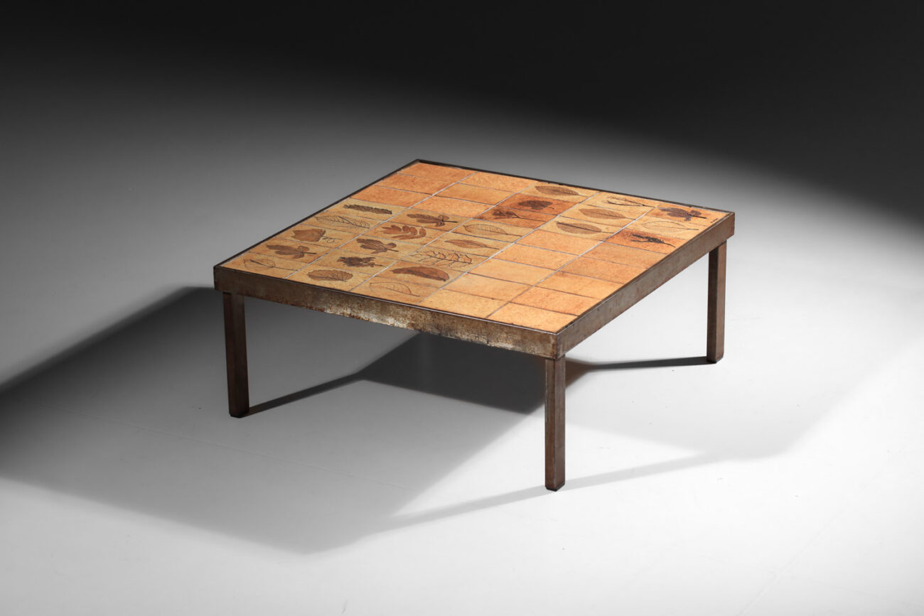 table basse roger capron herbier carrée céramique vallauris années 60 - J513