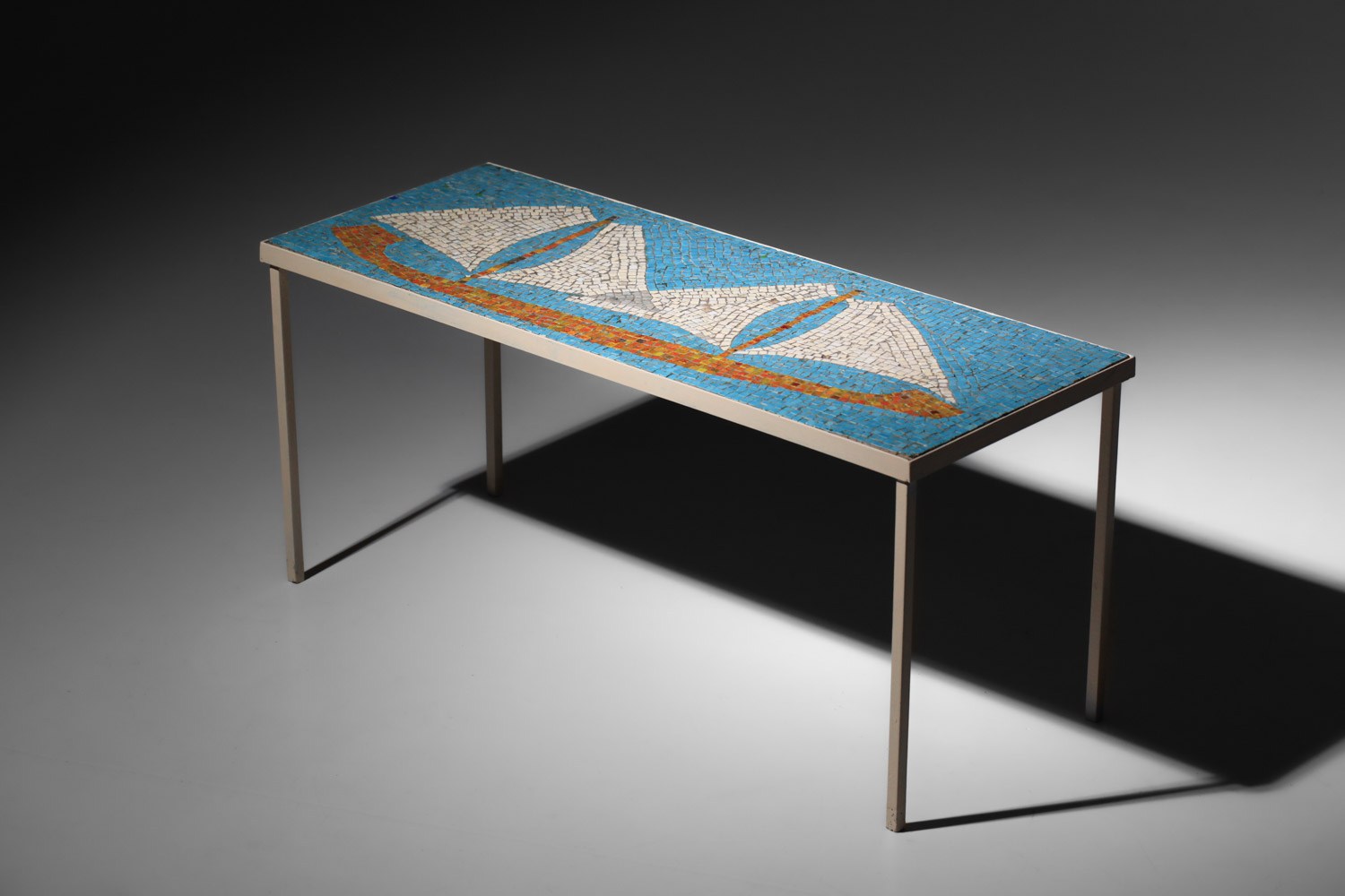 table basse mosaïque à décor de voilier artisanale - J069