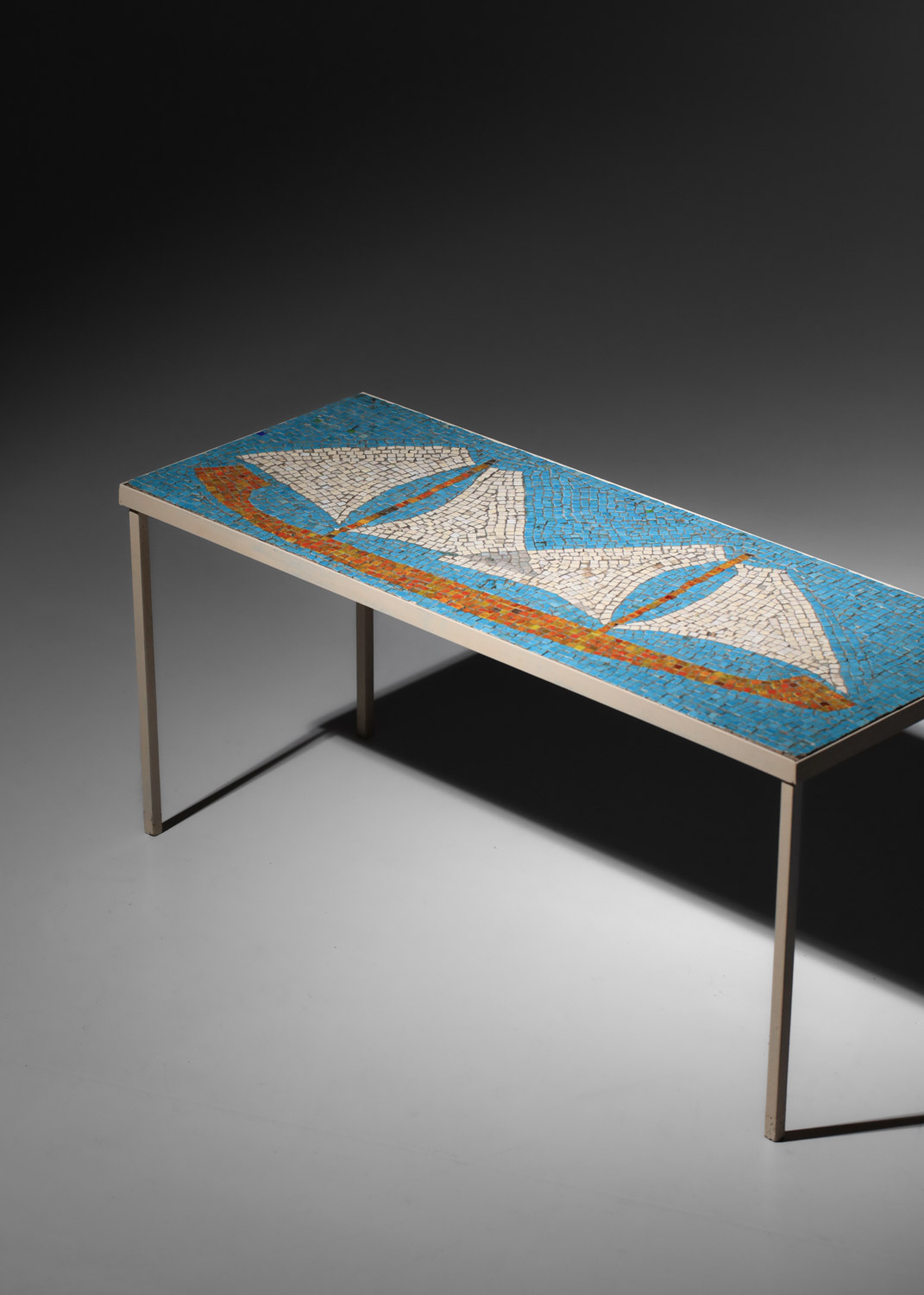 table basse mosaïque à décor de voilier artisanale - J069