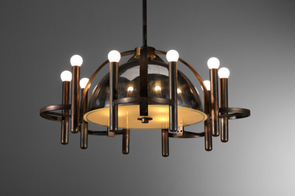 grand lustre italien laiton et métal chromé des années 50 - H361
