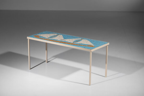 table basse mosaïque à décor de voilier artisanale - J069