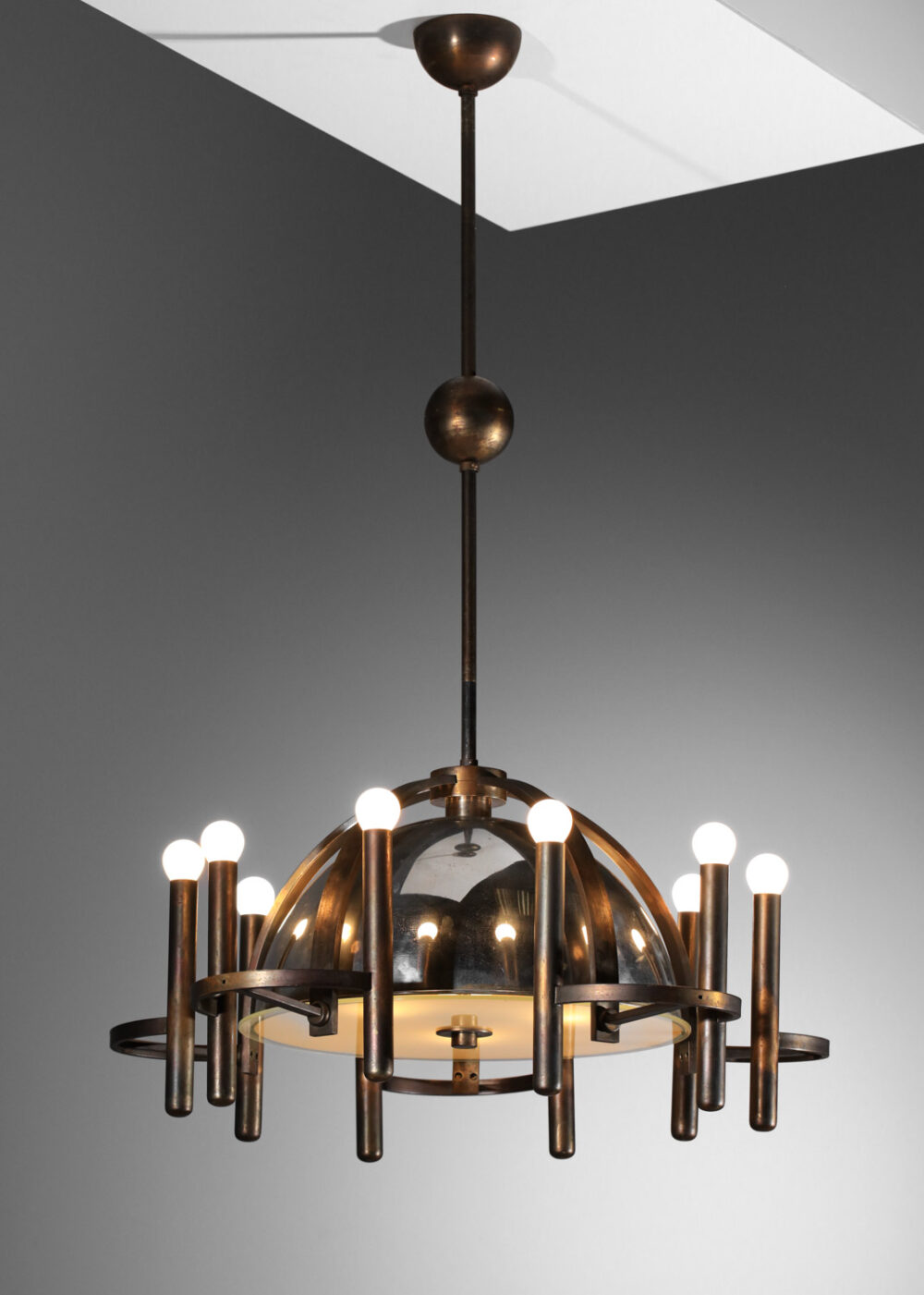 grand lustre italien laiton et métal chromé des années 50 - H361