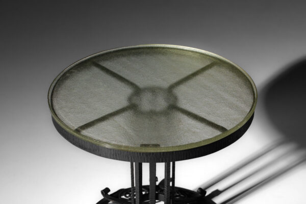guéridon art déco en fer forgé dalle de verre saint gobain - J402 - J610