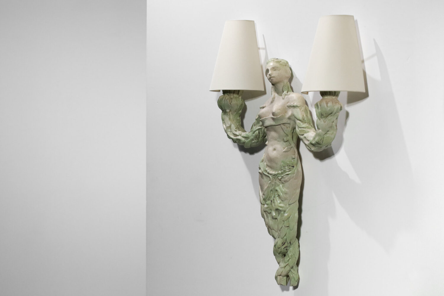grande applique en ceramique cariatide sirene faience années 30 40 F223
