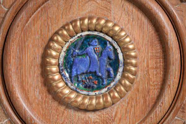 petit buffet enfilade rené et gilbert schmitt en chêne cérusé à décor géometrique et médaillon années 40 - J009