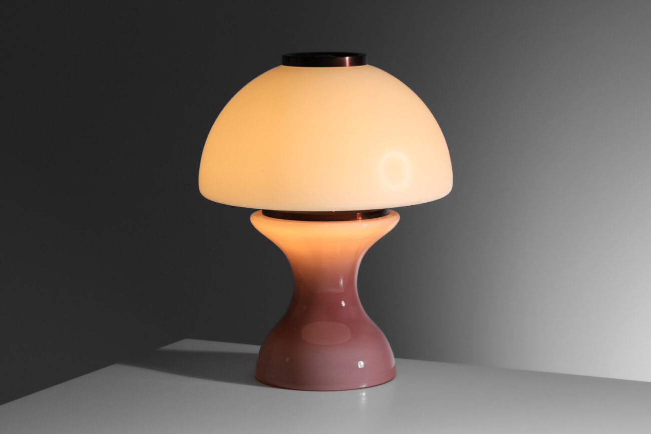 lampe de table champignon de murano années 60 rose et blanche - J574