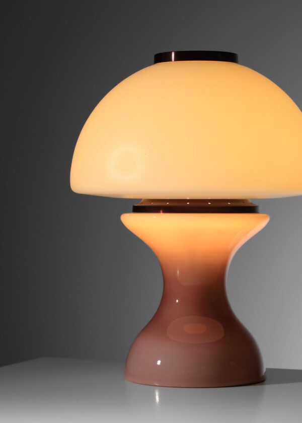 lampe de table champignon de murano années 60 rose et blanche - J574