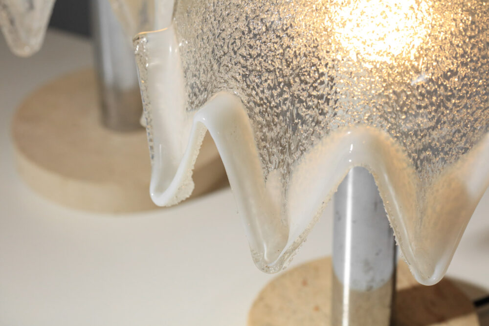 paire de lampes de table italienne mazzega en verre et travertin des années 70 - I420