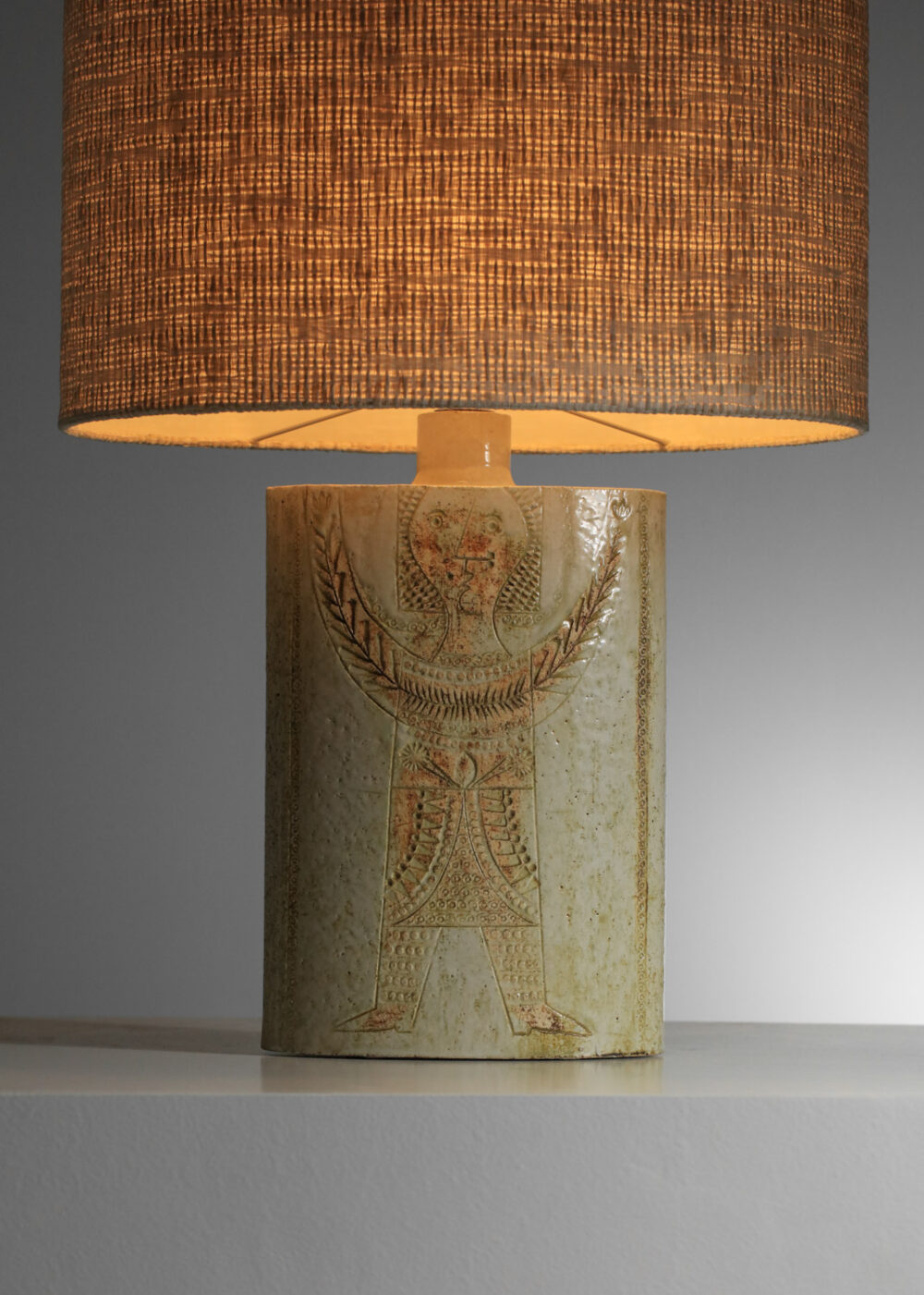 large roger capron table lamp in beige vallauris chamotte clay from the 60s - I051