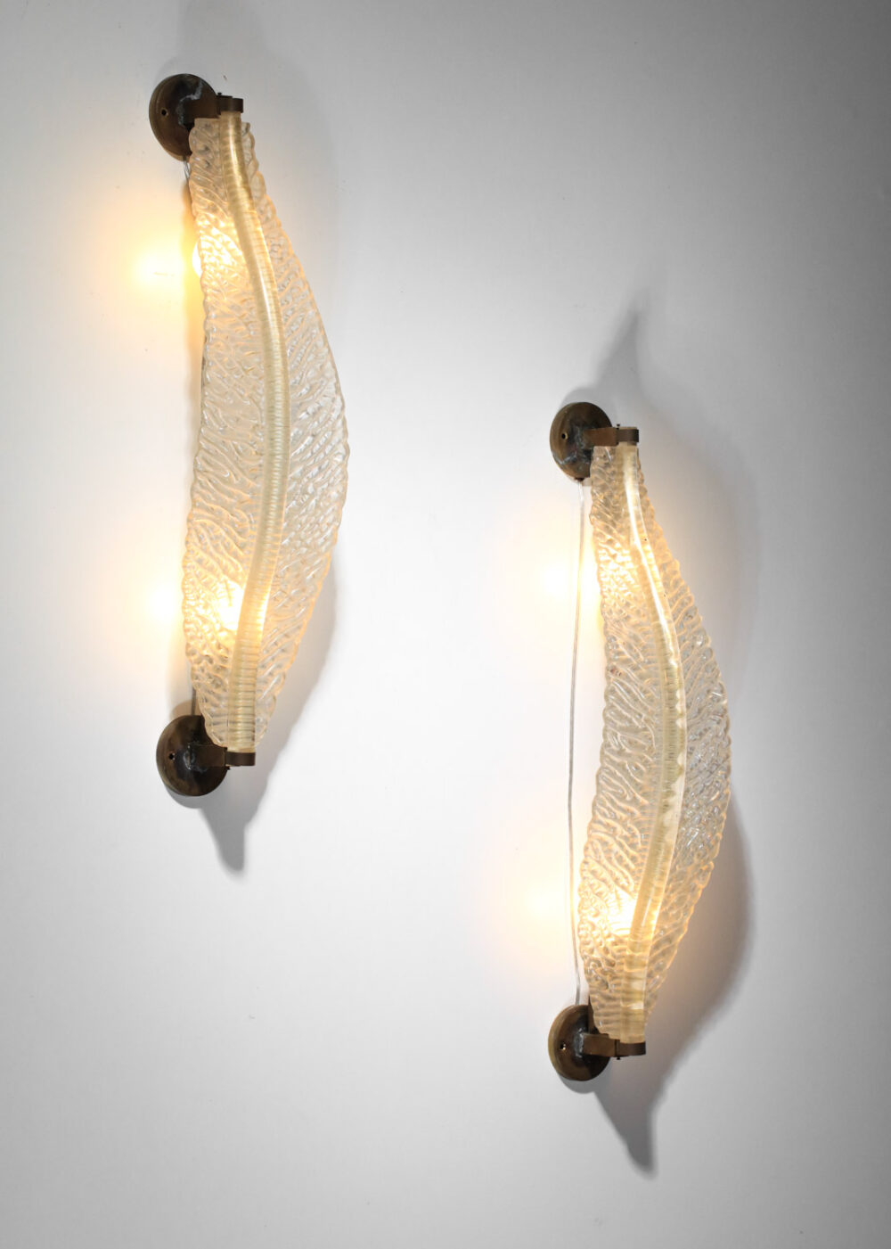 paire d' appliques italiennes seguso en verre de murano années 40 feuilles - I160