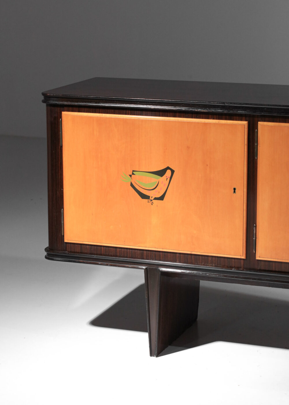 Enfilade buffet en palissandre à décor d'oiseaux des années 60 dans l'esprit de Suzanne Guiguichon - J263