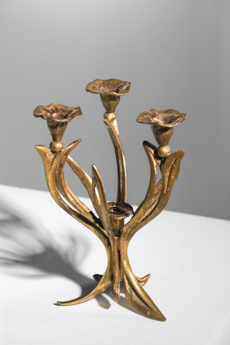 candélabre bougeoir en bronze massif dans le style de Felix Agostini années 60 - H309