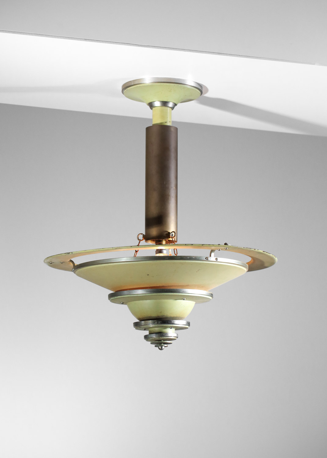 lustre suspension George Halais moderniste des années 40 en métal laqué vert - H348