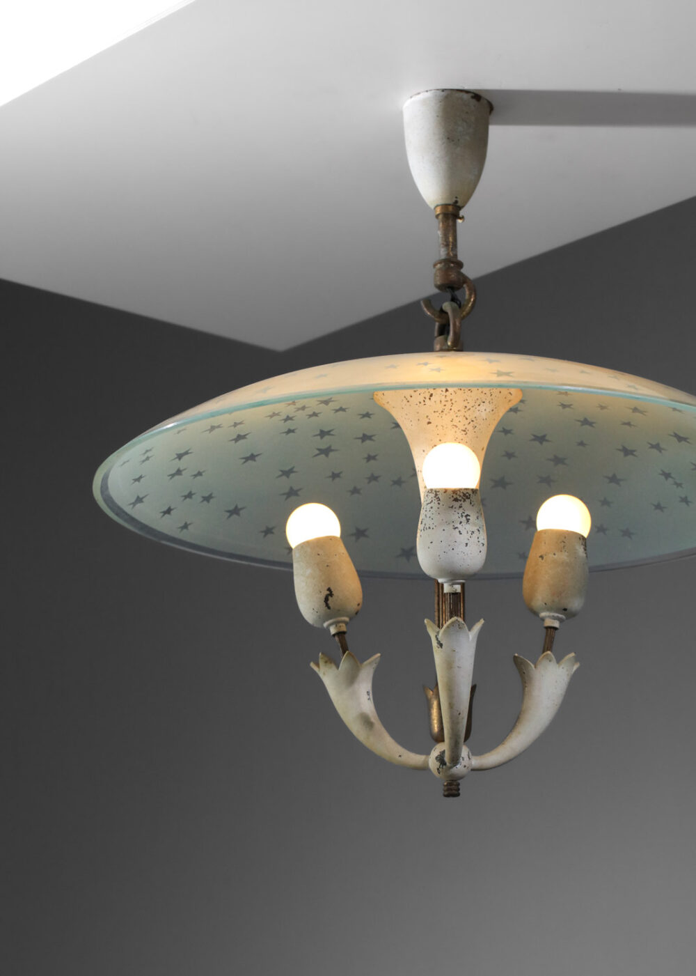 lustre suspension italienne dans le goût de pietro chiesa en verre gravé - I594