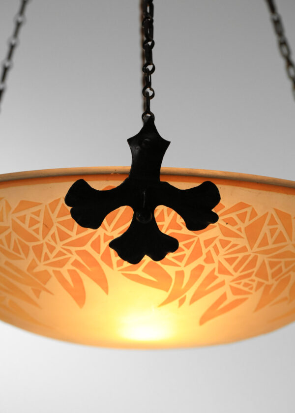 suspension vasque de Muller et frères Luneville en verre gravé à l'acide lustre des années 30 - I008