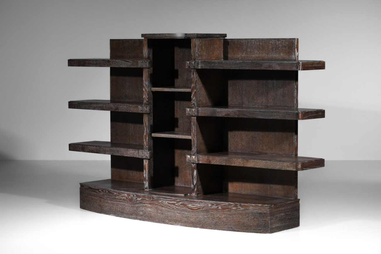 Bibliothèque art déco en chêne noirci cérusé des années 30 - J376