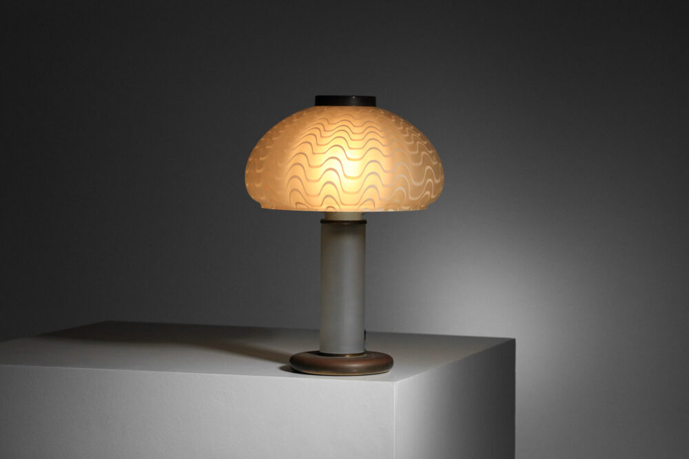 Italian 80's glass brass mushroom table lamp - I284