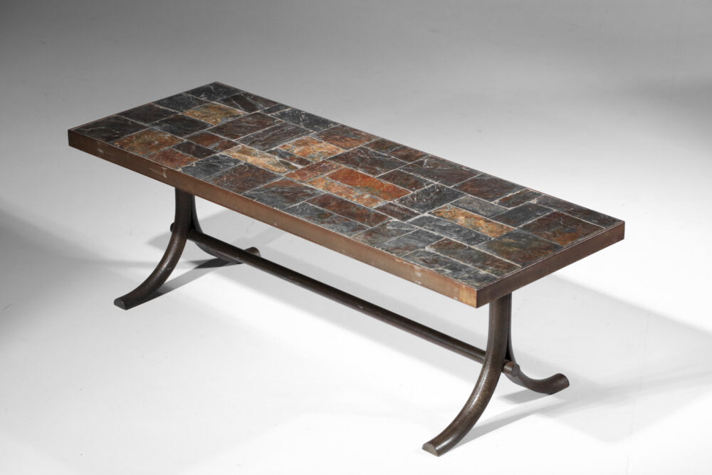 table basse structure acier et plateau en pierre années 60 I561