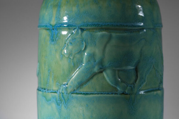 pied de lampe en céramique Art déco à décors de panthère émail vert René Meynial I500