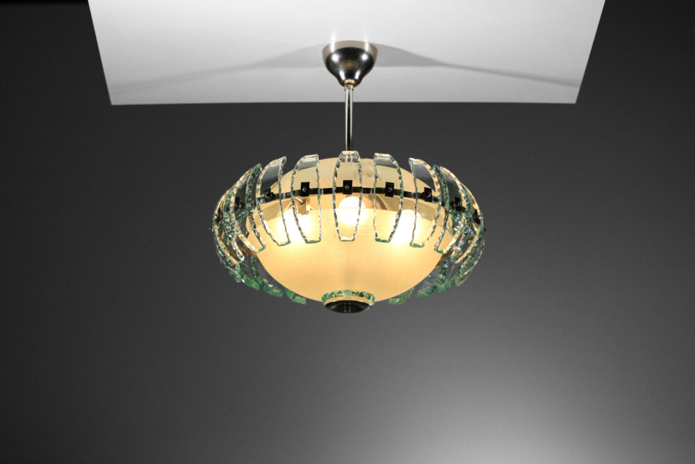 lustre italien en verre années 70 et métal chromé style Pietro Chiesa H585