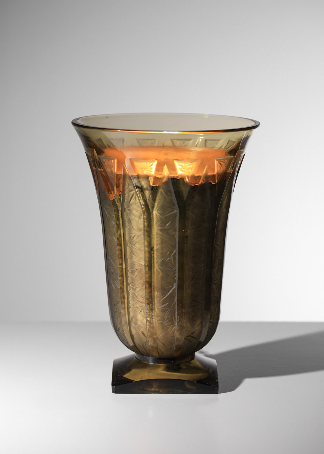 vasque lumineuse en verre moulé art déco lampe - J589