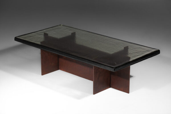 table basse danke studio dalle de verre fumée et acier - DK023/4
