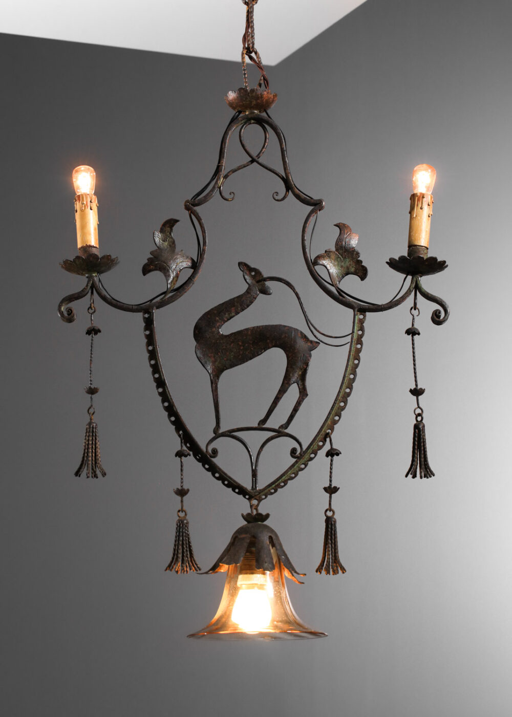 lustre italien carlo rizzarda des années 30 à décor d'antilope - J527