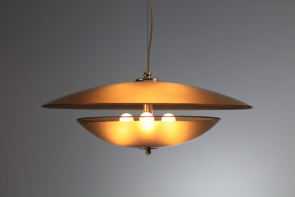 grand lustre italien soucoupe en verre fumé des années 70 - J138