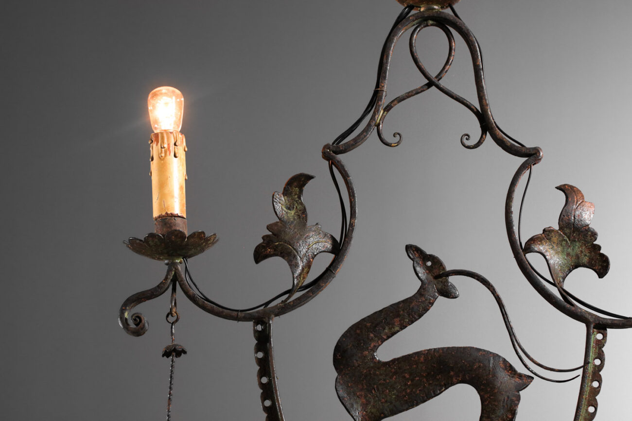 lustre italien carlo rizzarda des années 30 à décor d'antilope - J527
