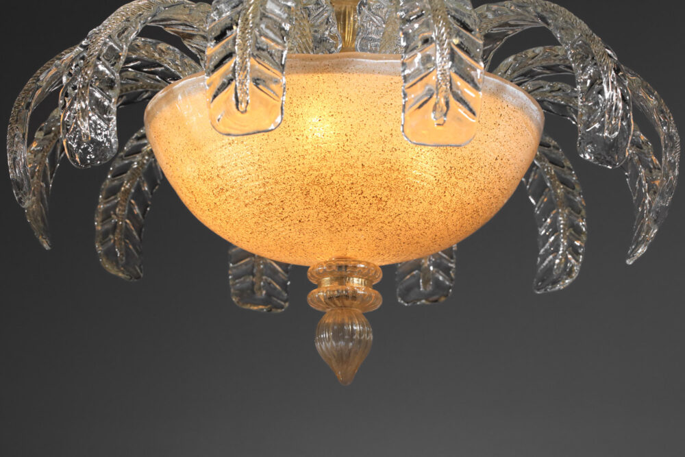 lustre italien feuilles en verre de murano doré des années 70