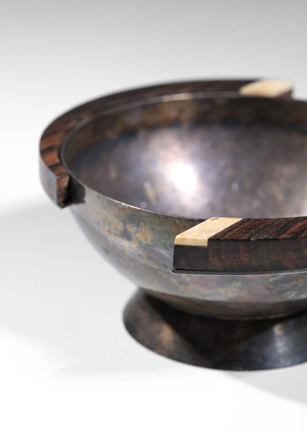 petite coupe bol moderniste en métal et palissandre