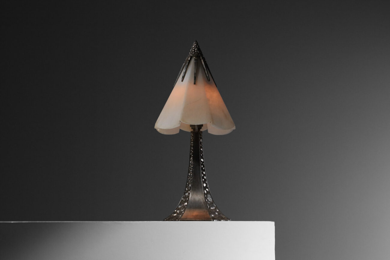 petite lampe de table albert cheuret en bronze nickelé et albatre - J349
