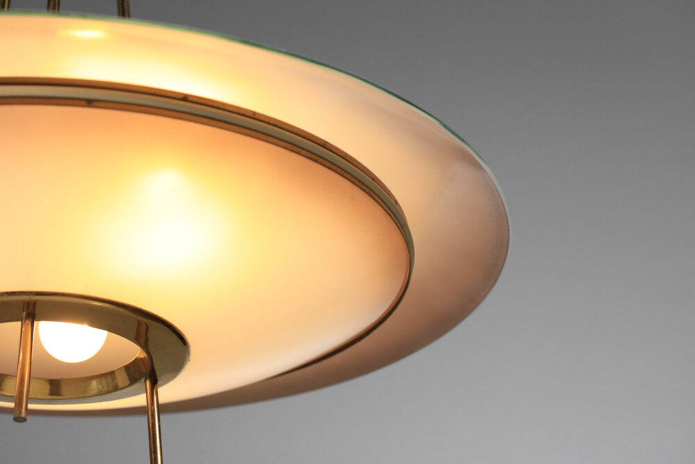 lustre suspension italienne soucoupe en verre depoli et laiton années 50 - I199