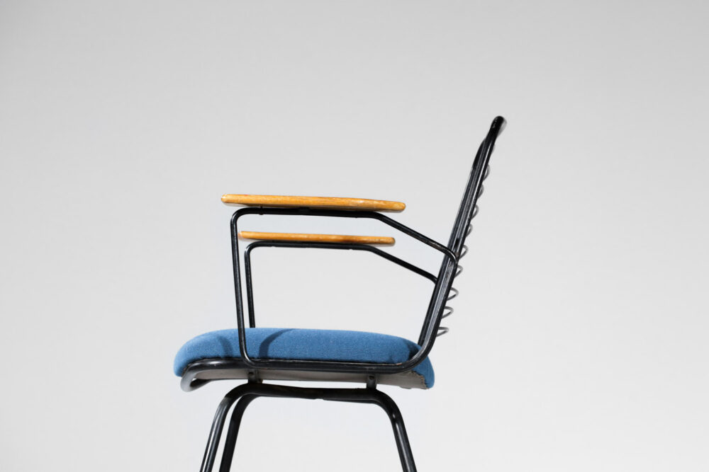 Chaise Jacques Tati Jean Louis Bonnant accoudoir bleu "Mon oncle" - H073