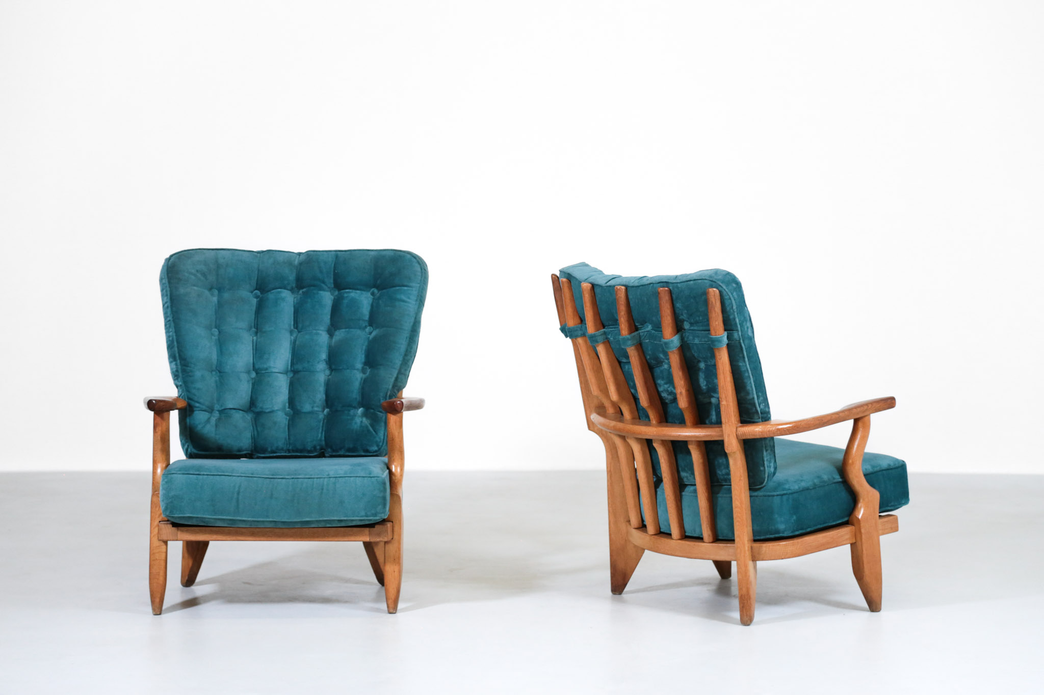 Pair of Guillerme et Chambron Armchairs "Grand Repos", France, 1950s