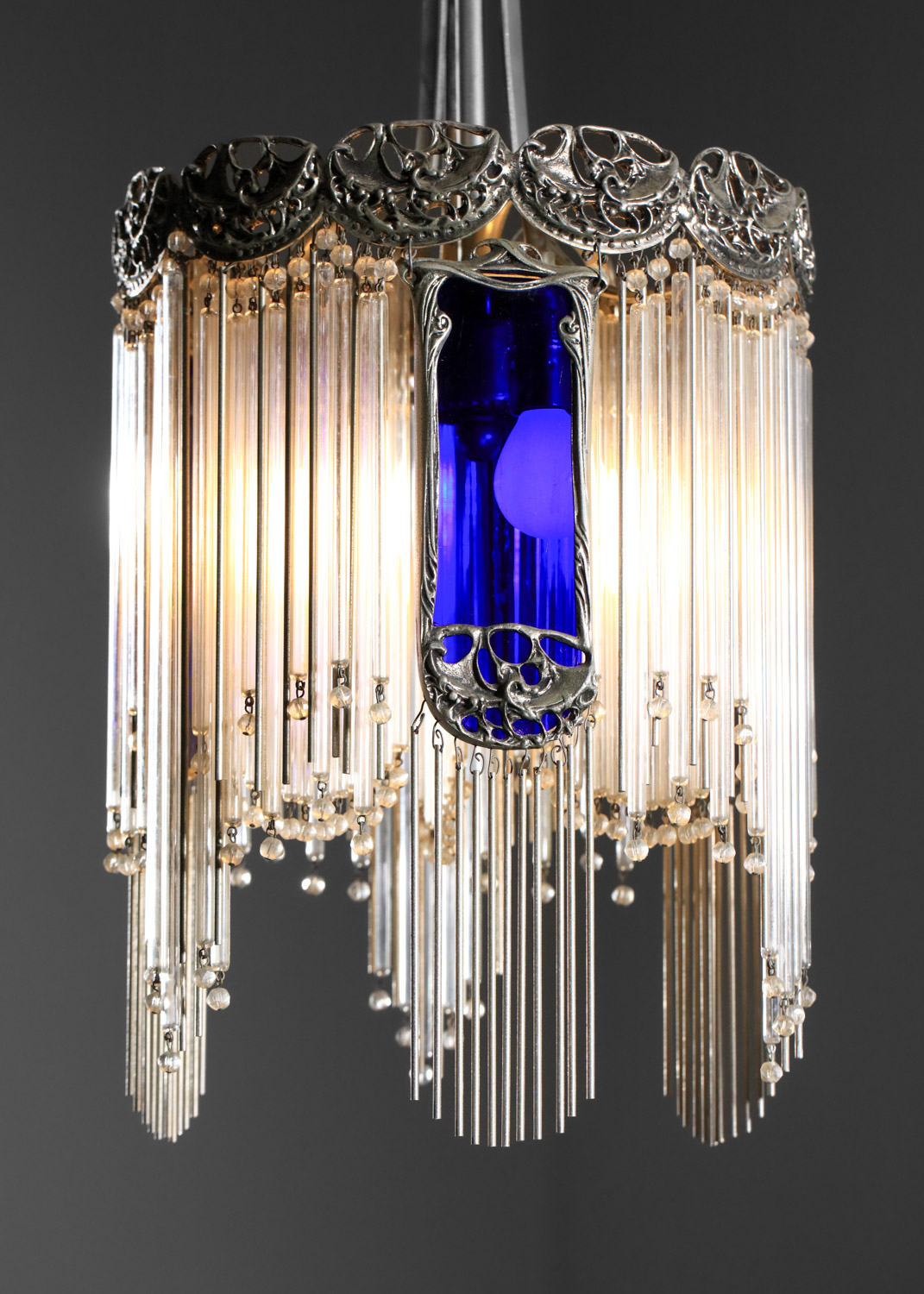 Lustre à pampille en bronze argenté et verre dans le goût de Hector Guimard art nouveau I285