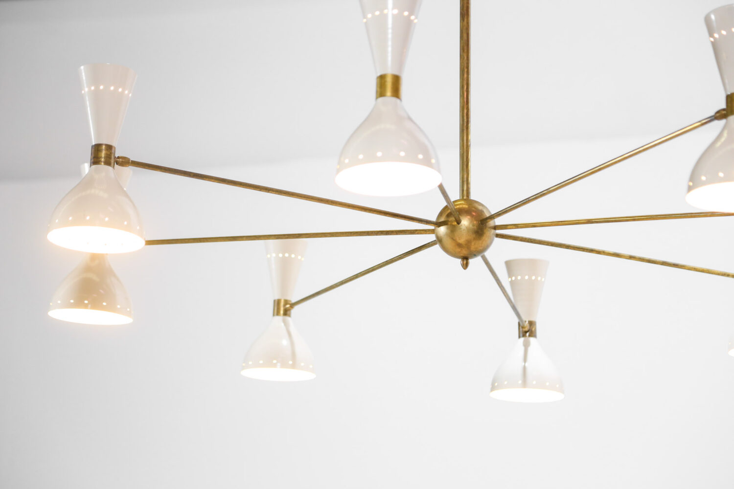 Large Italian Chandelier Stilnovo Style Design Midcentury Brass "Pita" - ML110