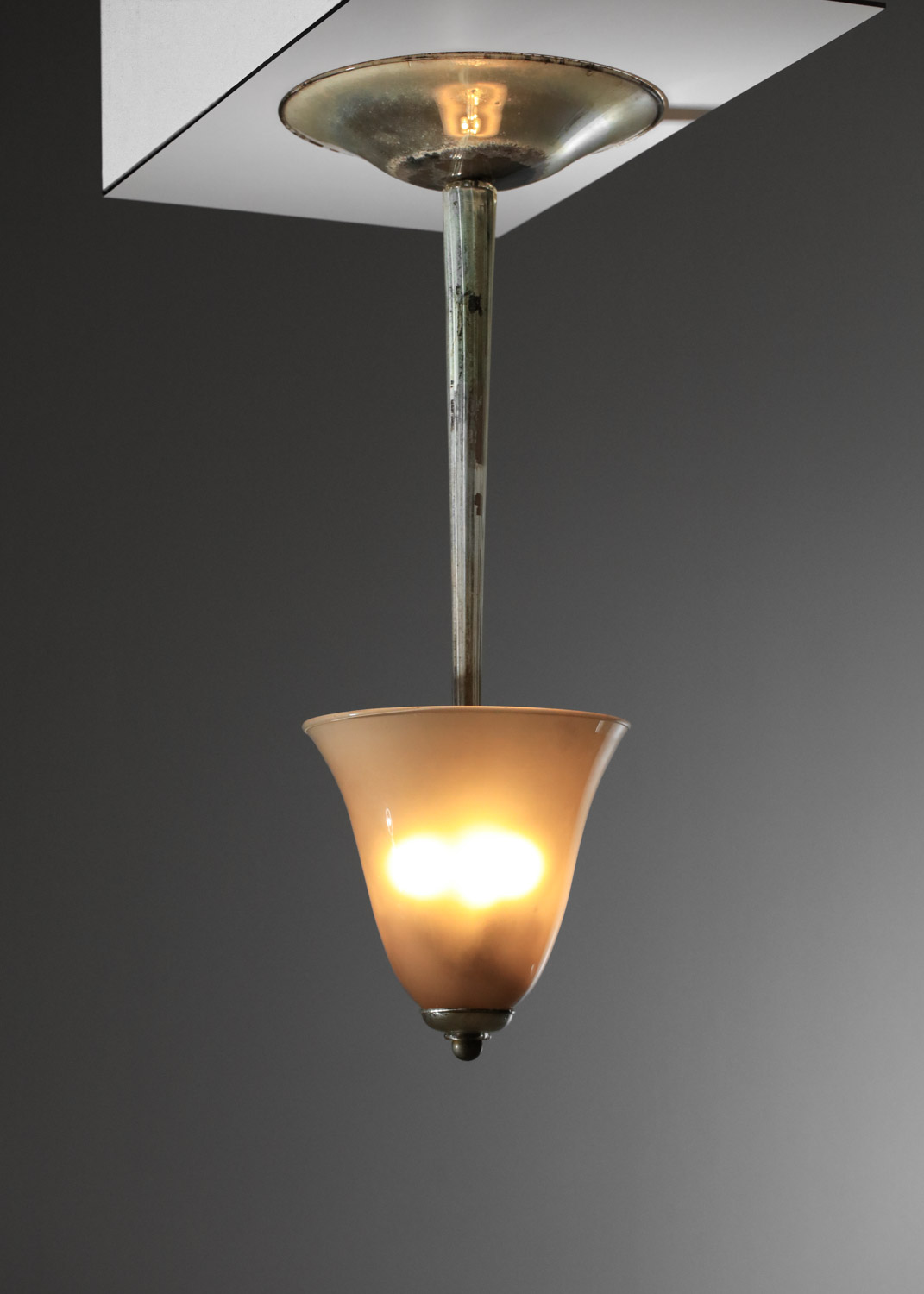 Lustre italien venini verre de murano années 30 40 en verre miroir oxydé patiné cloche I126
