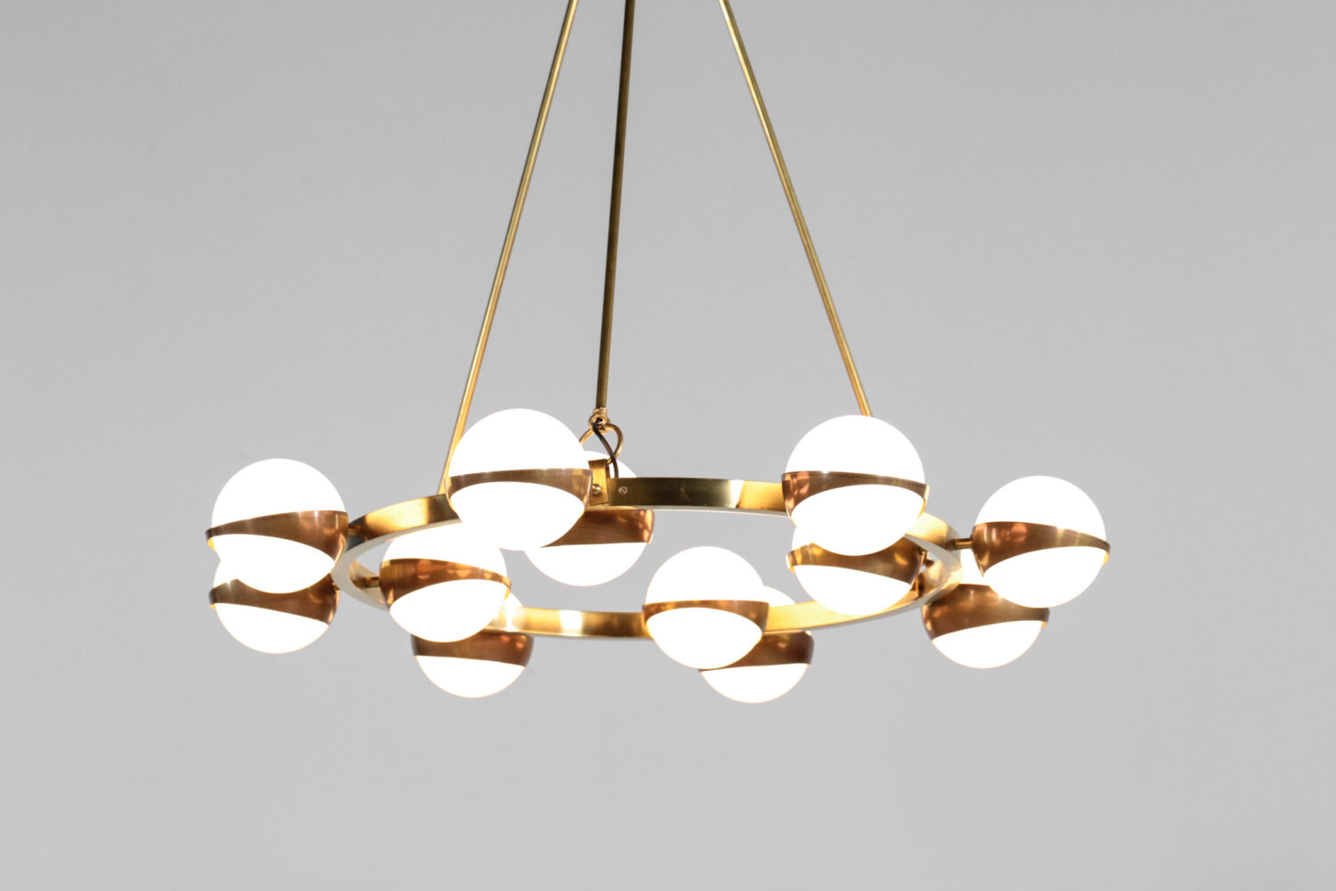 Lustre rond stilnovo 12 opalines vintage angello lelli36