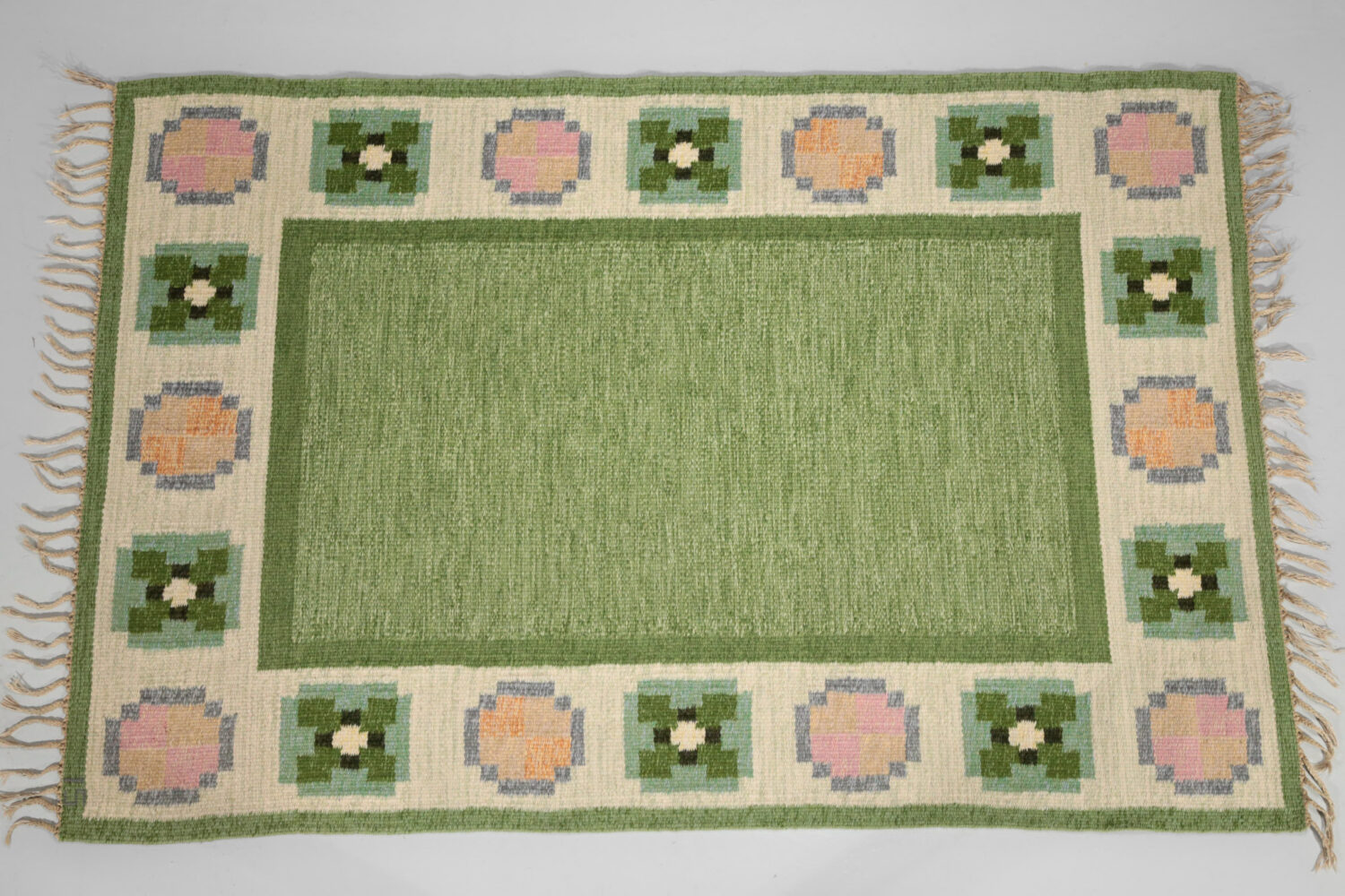 Tapis suédois ingegerd Silow vintage scandinave vert rose  - D175