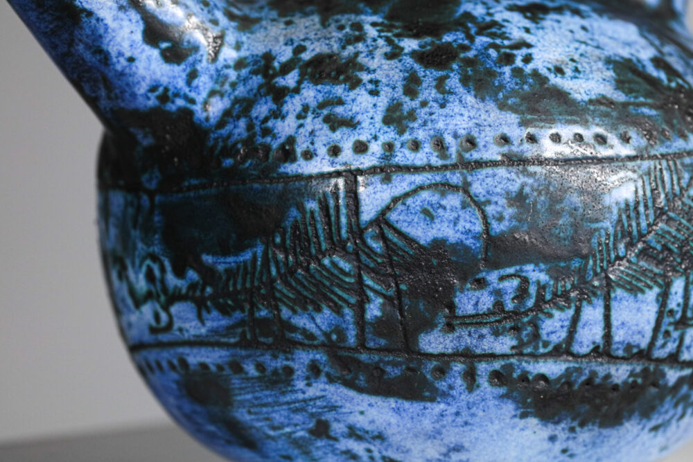 Vase céramique Jacques Blin émaille Bleue années 50 - G529
