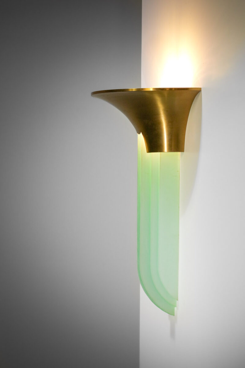 grande applique perzel années 40 en verre et laiton signée - G103