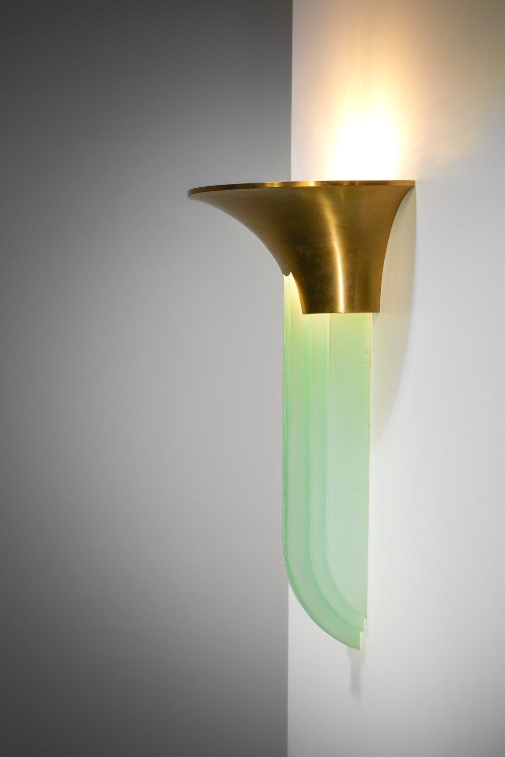 grande applique perzel années 40 en verre et laiton signée - G103